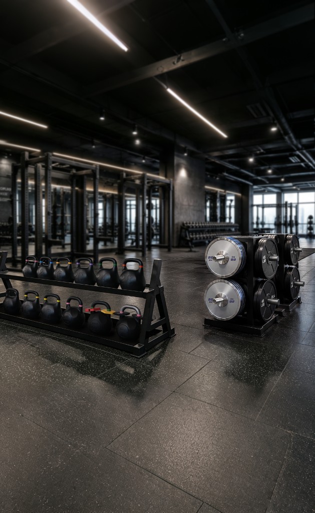 Commercial gym kettlebell and plate zone