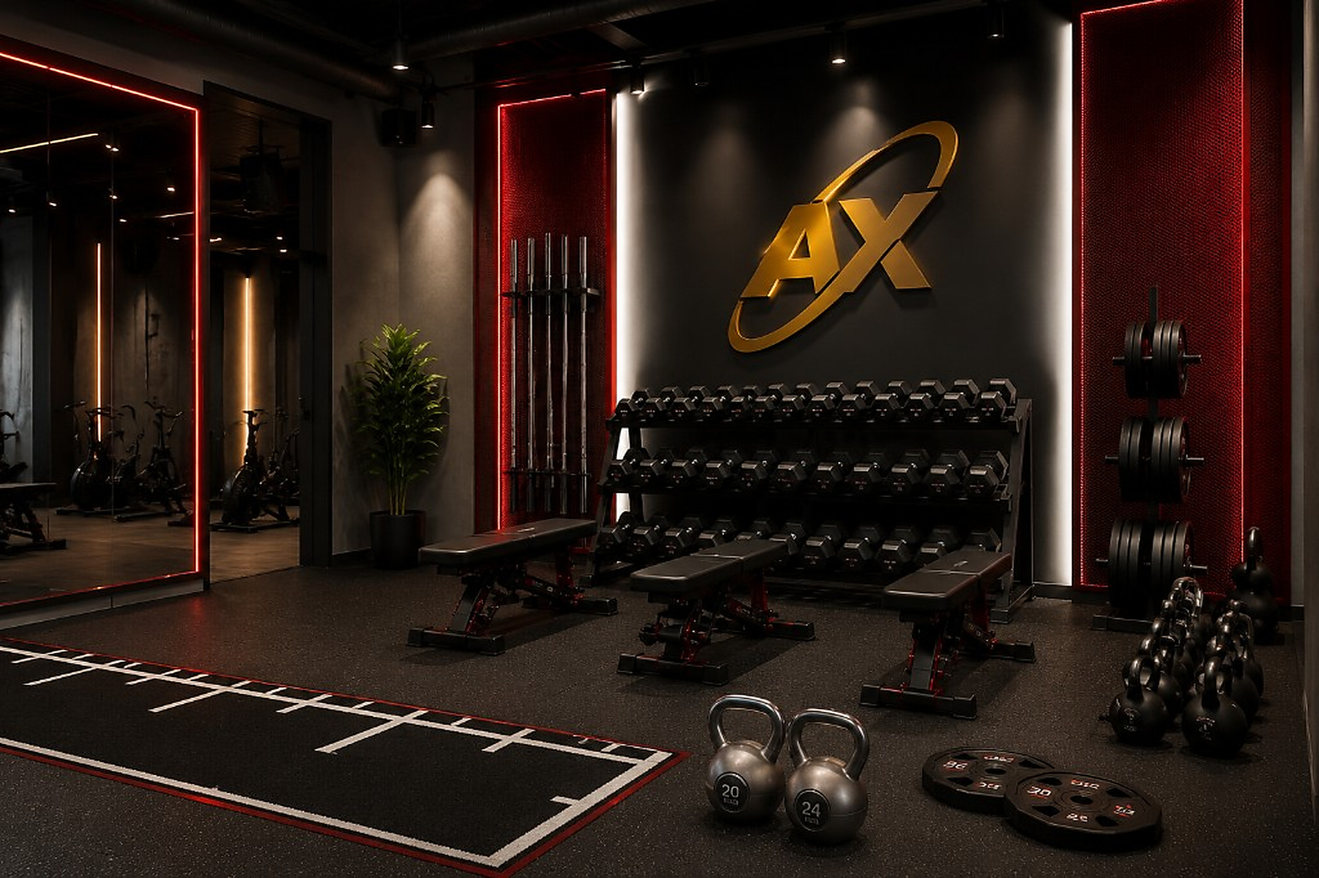AX branded studio expansion with kettlebell racks and strength zone
