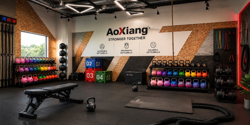 AoXiang boutique studio with adjustable, PU and colorful kettlebells