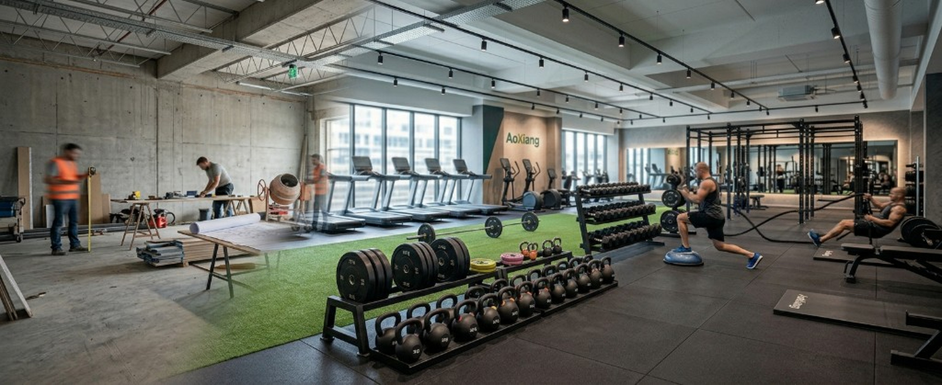 AoXiang venue build — from construction shell to opening-ready commercial gym floor